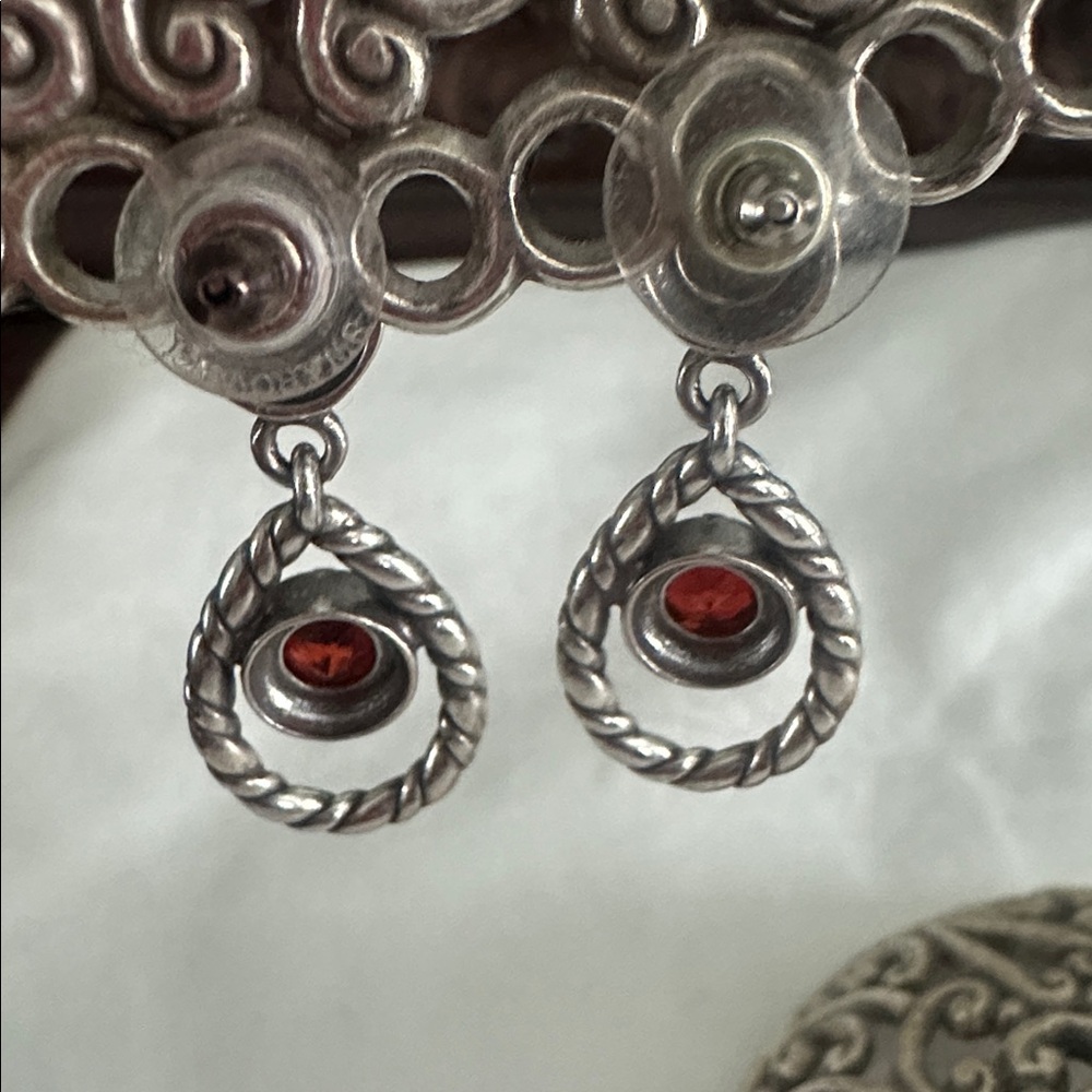 Brighton Silver and Red and CZ Teardrop Earrings - Picture 3 of 3